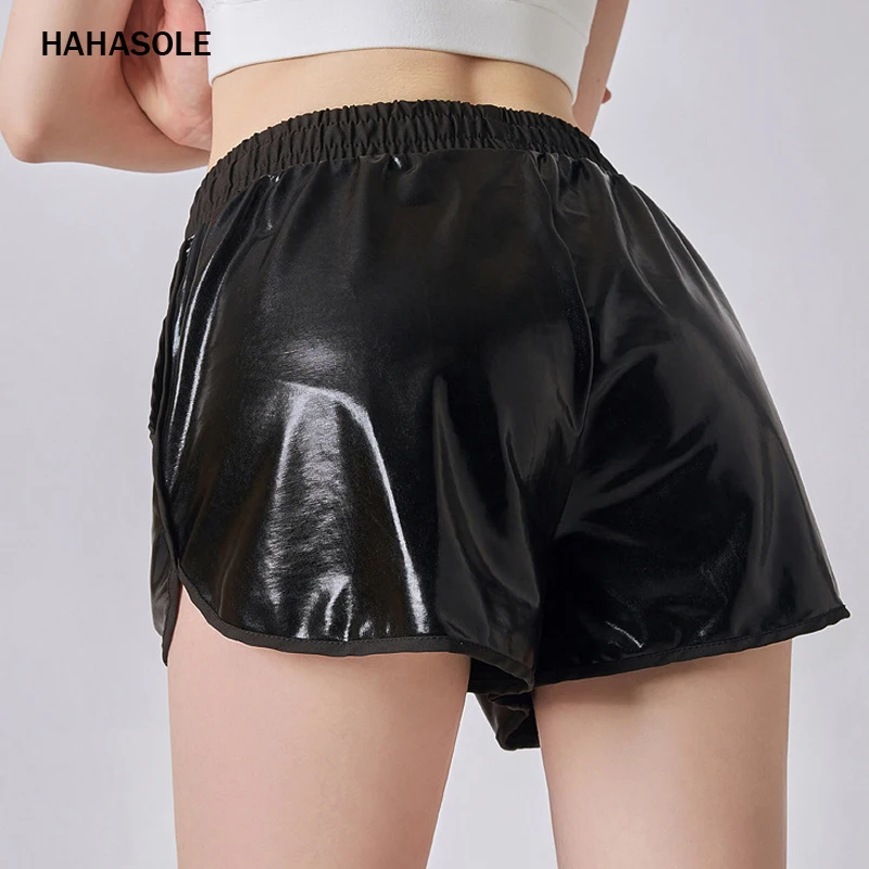 

HAHASOLE Women's Sports Shorts 2019 Letter Print Drawstring Yoga Shorts Cortex Elastic Women Tight Short Workout Leggings -2