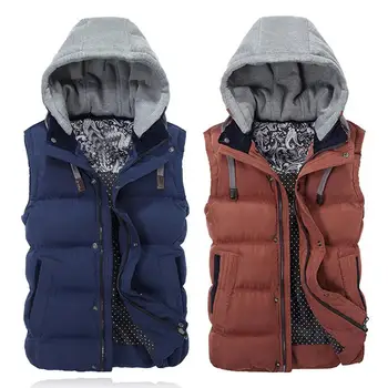 

Men Winter Sleeveless Padded Vest Jacket Coat Detachable Hat Waistcoat Outwear hooded thickened men's down cotton vest jacket me
