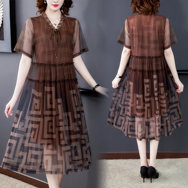 В винтажном стиле Сезон лето в богемном с принтом шифоновое пляжное платье миди