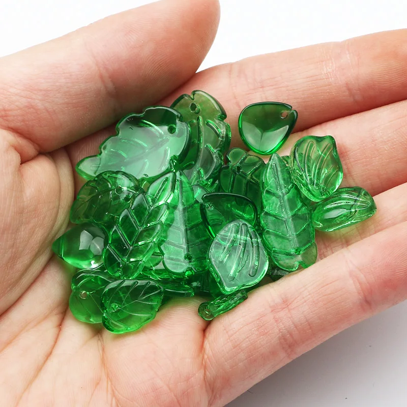 20 Pcs/lot Green Leaf Shape Beads Glass and Acrylic Beads for