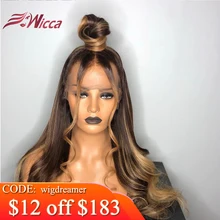 Wicca 13X6Lace передние человеческие волосы парики с детскими волосами волнистые предварительно сорванные Ombre Цвет бразильские волосы remy парики для женщин отбеливатель узлов