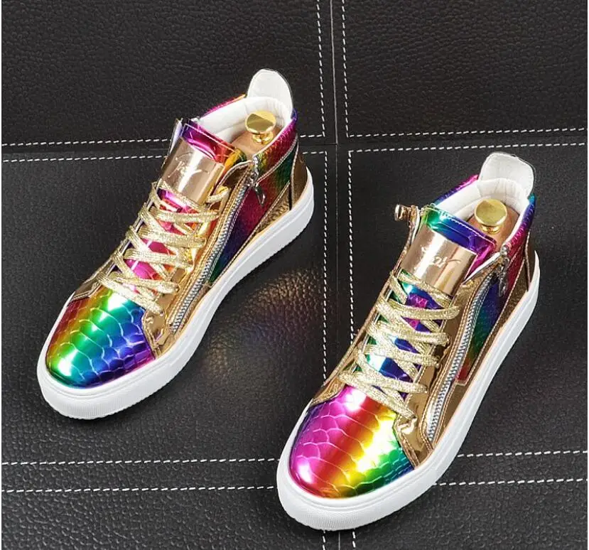 Best Italian Brand gold shiny Designer Shoes Men High Quality Hip Hop Mens Shoes Casual Luxury Famous Leather Tops business Dress