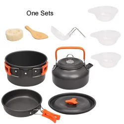 Outdoor Camping Cookware Kit - Aluminum Cooking Set with Kettle, Pan, and Pot for Travel, Hiking, Picnic, and BBQs (11-piece set)