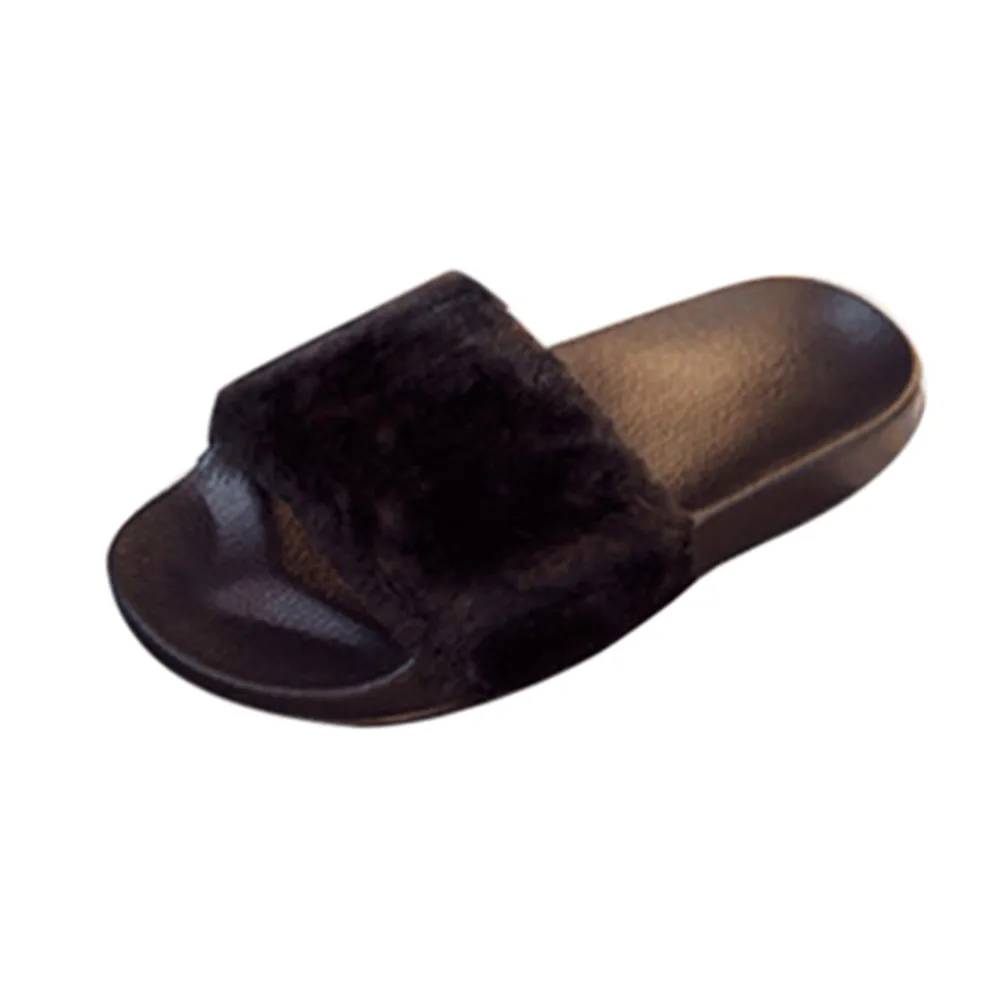 

SAGACE Ladies fluffy slippers Women Slip On Sliders Fluffy Faux Fur Flat Home Slippers Women Flip Flop Sandal Slippers for Women