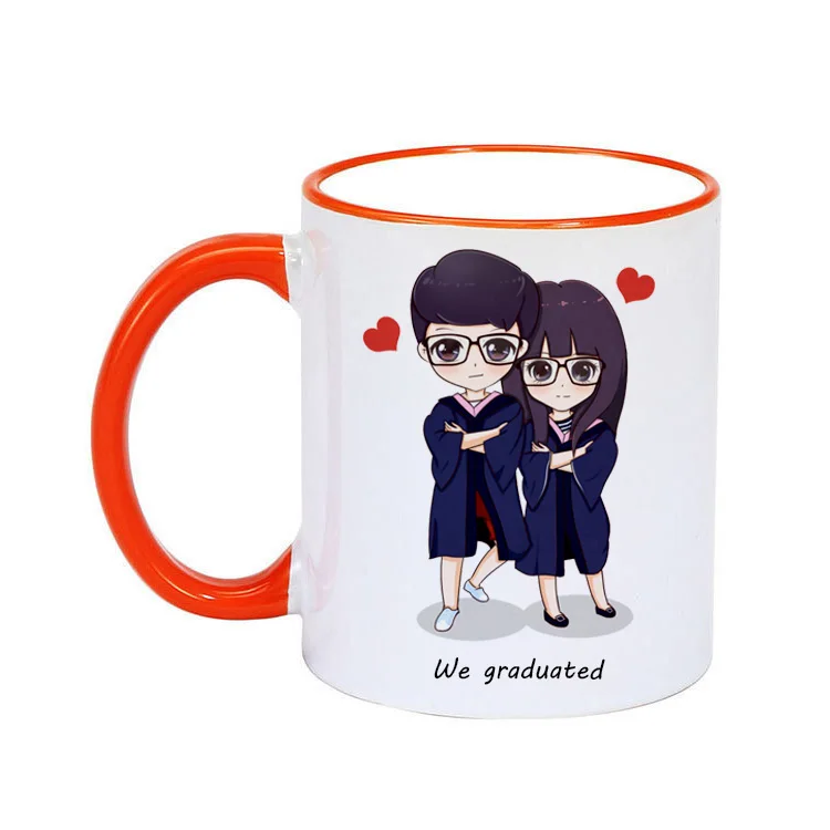 Coffee Mugs Color Handle Ceramic Cup Custom Picture DIY Photo Couple Friends Family Creative Coffee Mug Gift