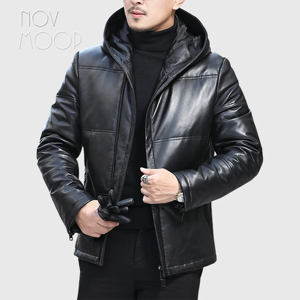 Les Hommes Leather Puffer Jacket in Black for Men