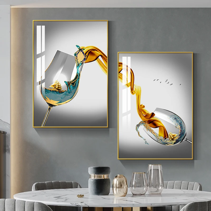 Abstract Luxury Wine Glass Canvas Wall Art Golden Sailboat Painting Dining Room Kitchen Decoration Posters 4 H908b398891ab4a92bcc93c38d42bccc0S