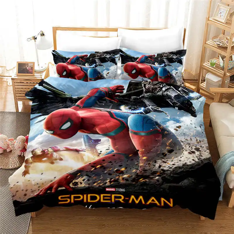 Spider-Man Bedding 7 Комплект постельного белья с 3D принтом «Человек-паук», покрывало королевского размера стеганые наволочки, пододеяльник для мальчиков, декор для спальни, королевское покрывало, детское летнее - Цвет: Spider-Man Bedding 7