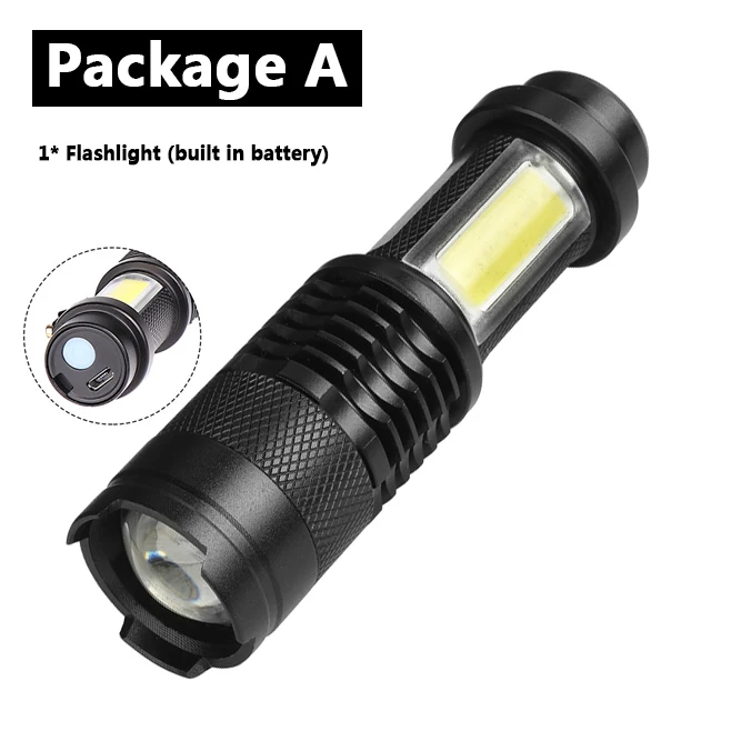 Newest Design XP-G Q5 Built in Battery USB Charging Flashlight COB LED Zoomable Waterproof Tactical Torch Lamp LED Bulbs Litwod high power led torch Flashlights