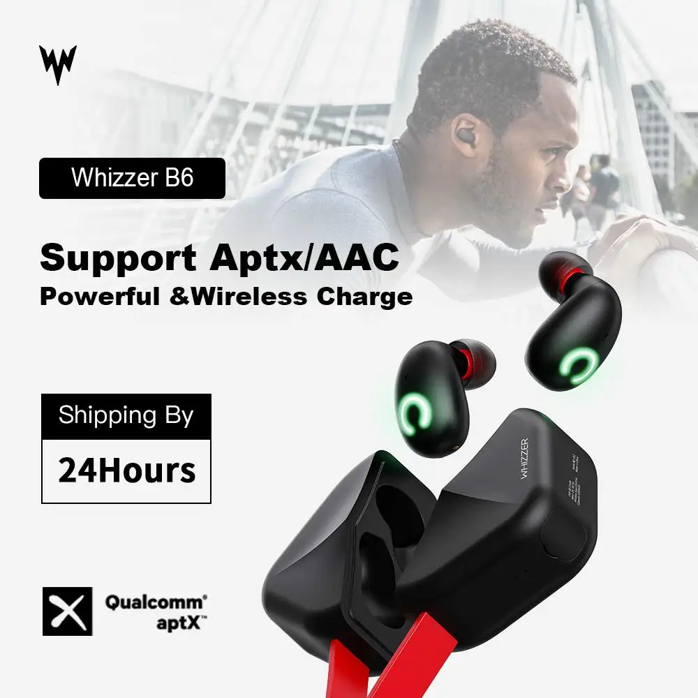 

Whizzer B6 IPX7 Waterproof Upgrade TWS Earphone Wireless Earbud Bluetooth 5.0 Support Aptx/AAC 45h Playing Time for IOS/Android
