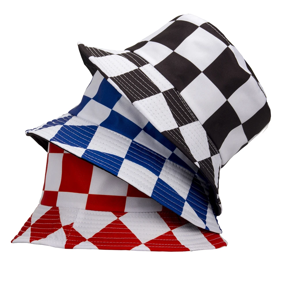 Black and white check fisherman hat ladies outdoor beach hat sun hat sun hat cold hat ladies check double-faced hat