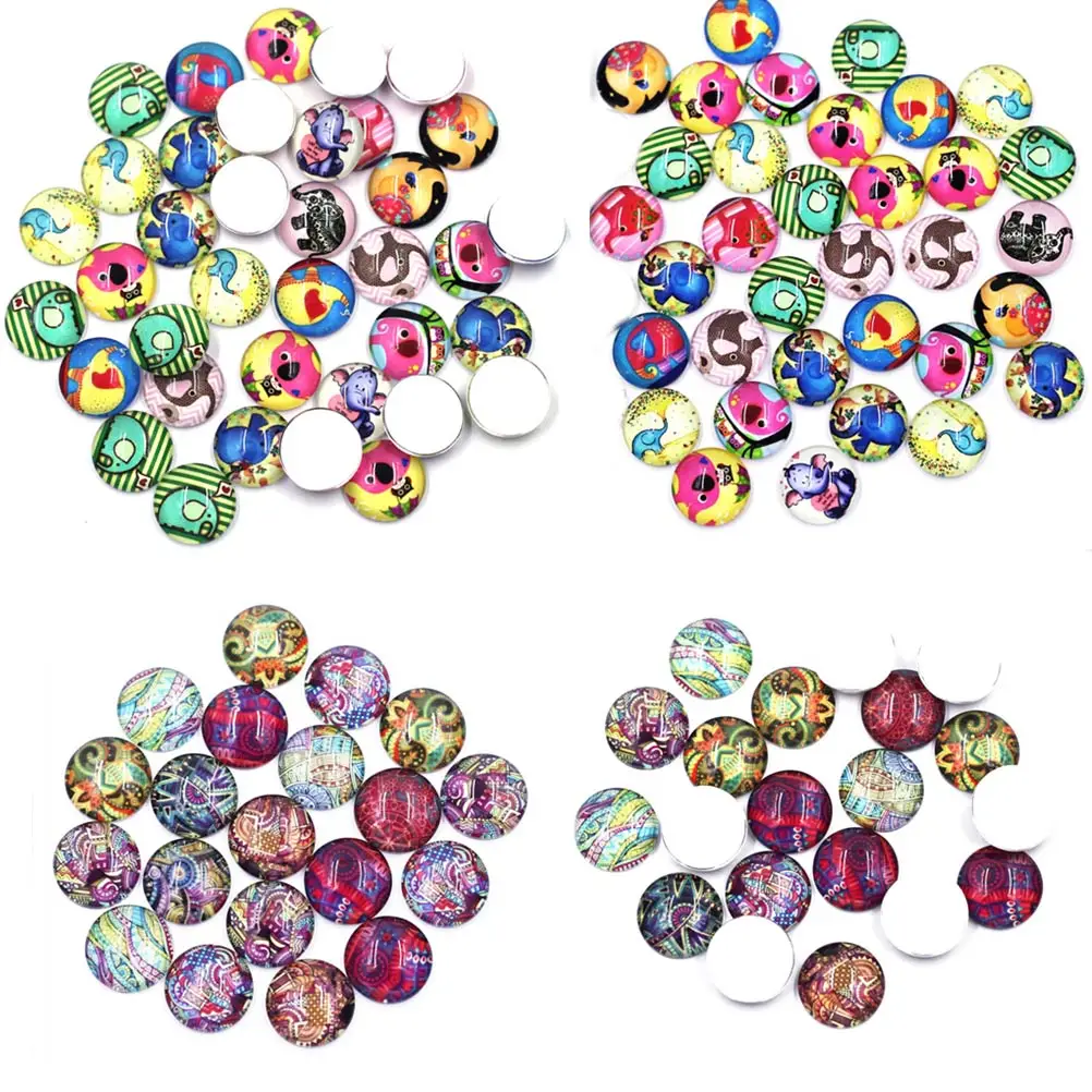 

10Pcs Cabochons Cameo Base Flat Back Elephant Geometric Patterns Glass Photo Round For Jewelry DIY Finding 16mm