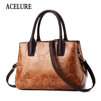 

ACELURE Brand Leather Shoulder Bag Retro Female Tote Bag High Quality Flower Embossed Handbag Ladies Messenger Bag Bolsos Mujer