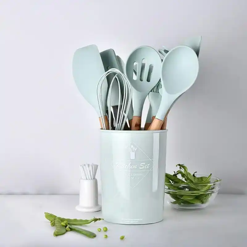 12pcs Silicone Cooking Utensil Set Heat Resistant Kitchen Non Stick Utensils Household Wooden Handle Cooking Tools Set Cookware Sets Aliexpress