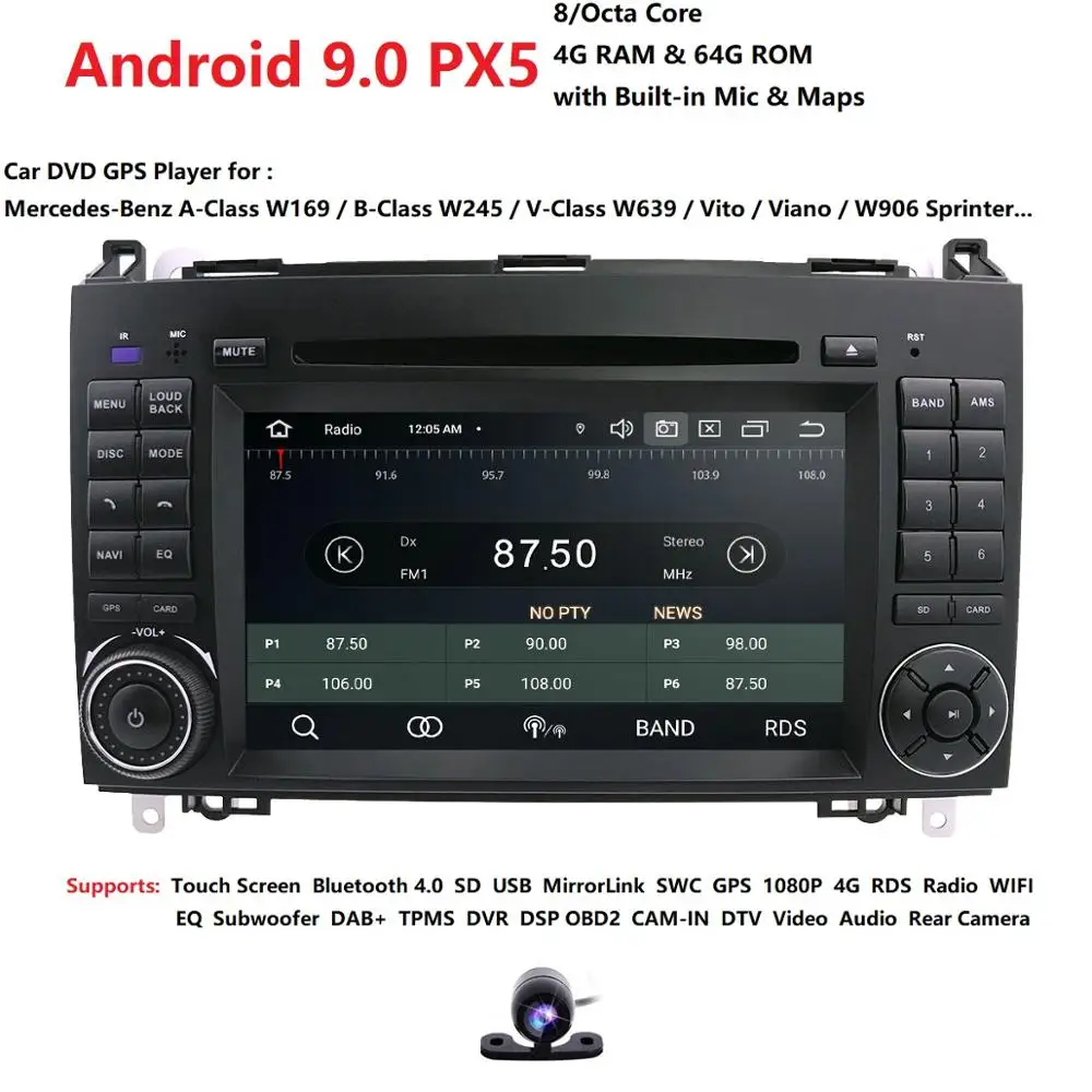 Sale Car Multimedia Player GPS Android 9 2 Din DVD Automotivo For Mercedes/Benz/Sprinter/B200/B-class/W245/B170/W169 Radio DSP 4G+64G 0