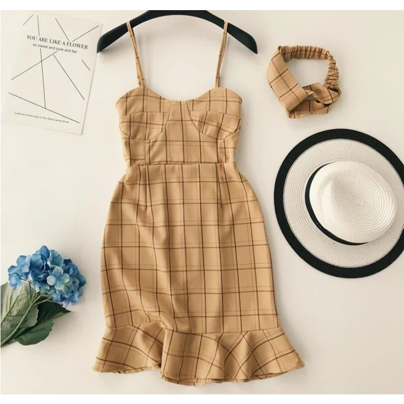 Женское Короткое платье в клетку с V образным вырезом и оборками|Платья| |