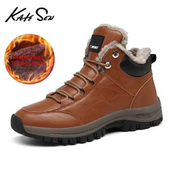 

2020 Hot Sale Winter Fur Warm Snow Boots Waterproof Leather Men's Boots Outdoor Non-slip Work Shoes Fashion Ankle Boots 38-47