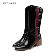 Brand Women Boots Pointed Toe Square Heel Shoes New Autumn Winter Boots Short Ladies Western Mid-calf Boots for Women Shoes