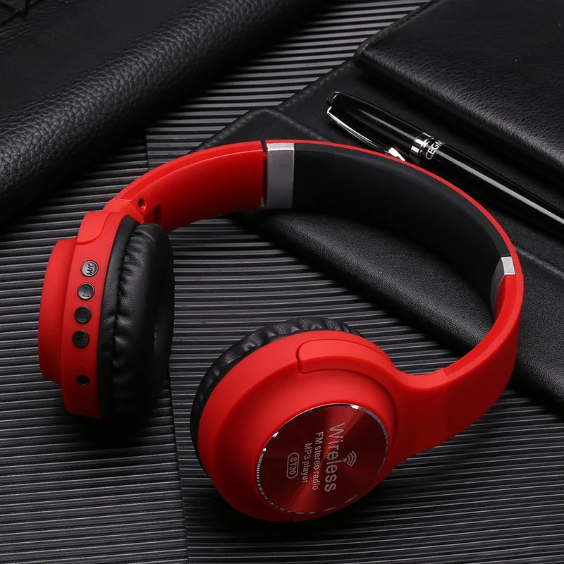 JINSERTA беспроводные Bluetooth наушники Складные стерео музыкальные наушники мягкие наушники Поддержка FM радио TF карта подарок на день рождения - Цвет: Red