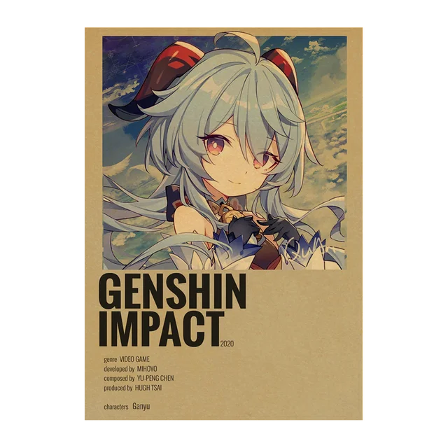 Genshin Impact Anime Posters Kraft Paper Prints Home Room Decor Study Bedroom Bar Cafe Wall Paintings Cartoon Wall Stickers Kraft Paper