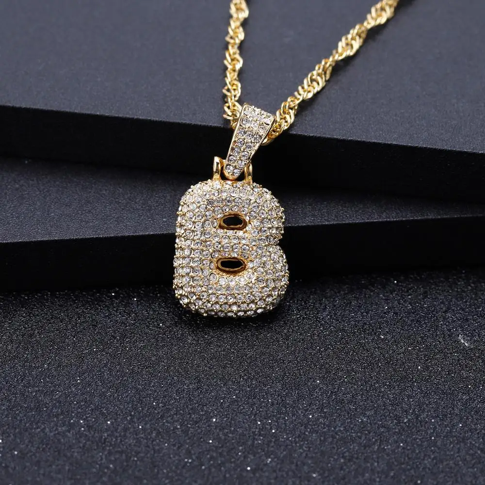 A-Z Custom Stainless Steel Bling Bubble Letters Name Necklace Pendant Rhinestone Hip Hop Tennis Chain Necklaces Jewelry Gift a z custom stainless steel bling bubble letters name necklace pendant rhinestone hip hop tennis chain necklaces jewelry gift