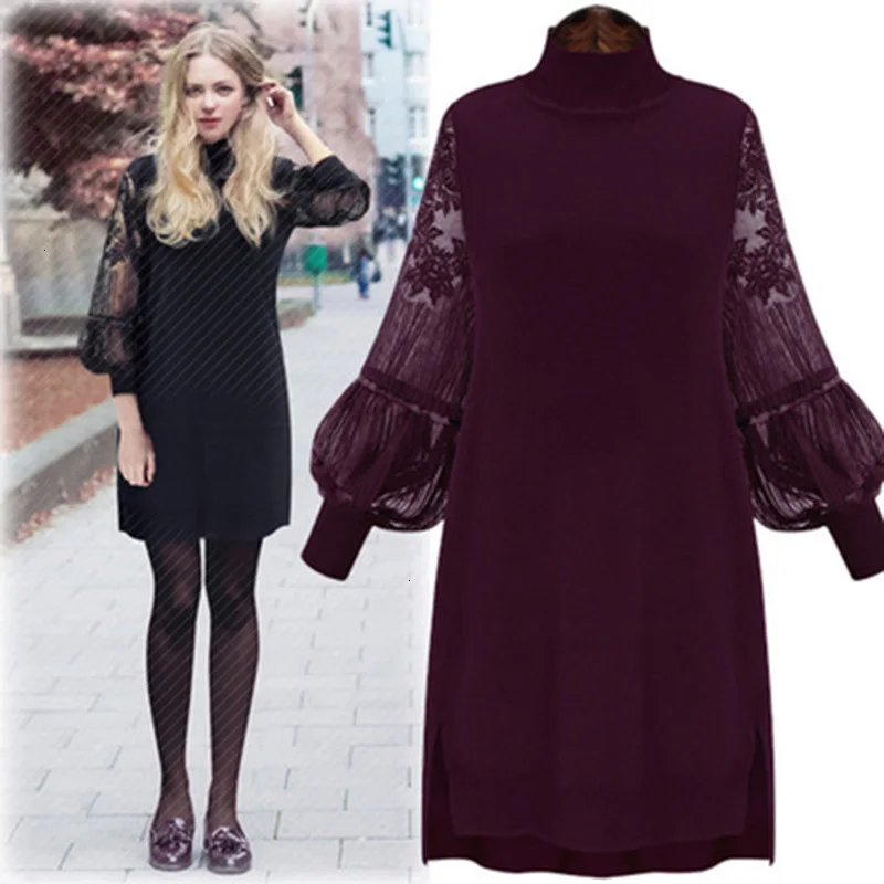 

2019 New spring Herfst Coltrui Long sleeve Jurk Casual Women Elegant edge splice Mini dresses Plus Size 5XL Vestidos LU577