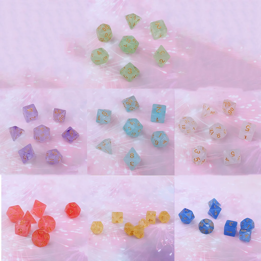 Pack of 7 Gem Acrylic Polyhedral Dice for Dungeons and Dragons D4 Dice Cup Games 1.6cm Length for Dice Game Lovers