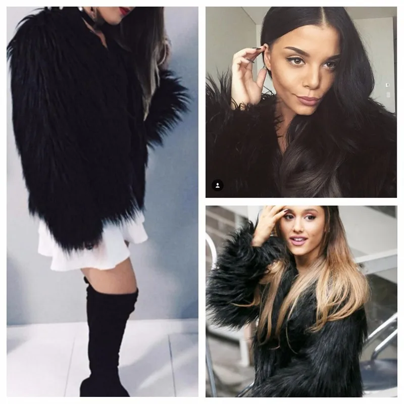 Autumn Winter Furry Faux Fur Collarless Coat