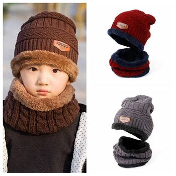 

2Pcs Girls Boys Cap+Scarf Set Winter Warm Toddler Kids Fur Hats O Ring Scarves Kids Knitted Beanie Cap+Scarf Keep Warm Set 3-8t