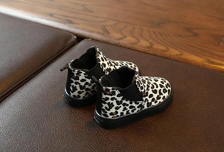 Childrens Leopard Print Single Boots Boys Girls  non-slip Thin Fleece Ankle Boots Princess Sneakers For Kids