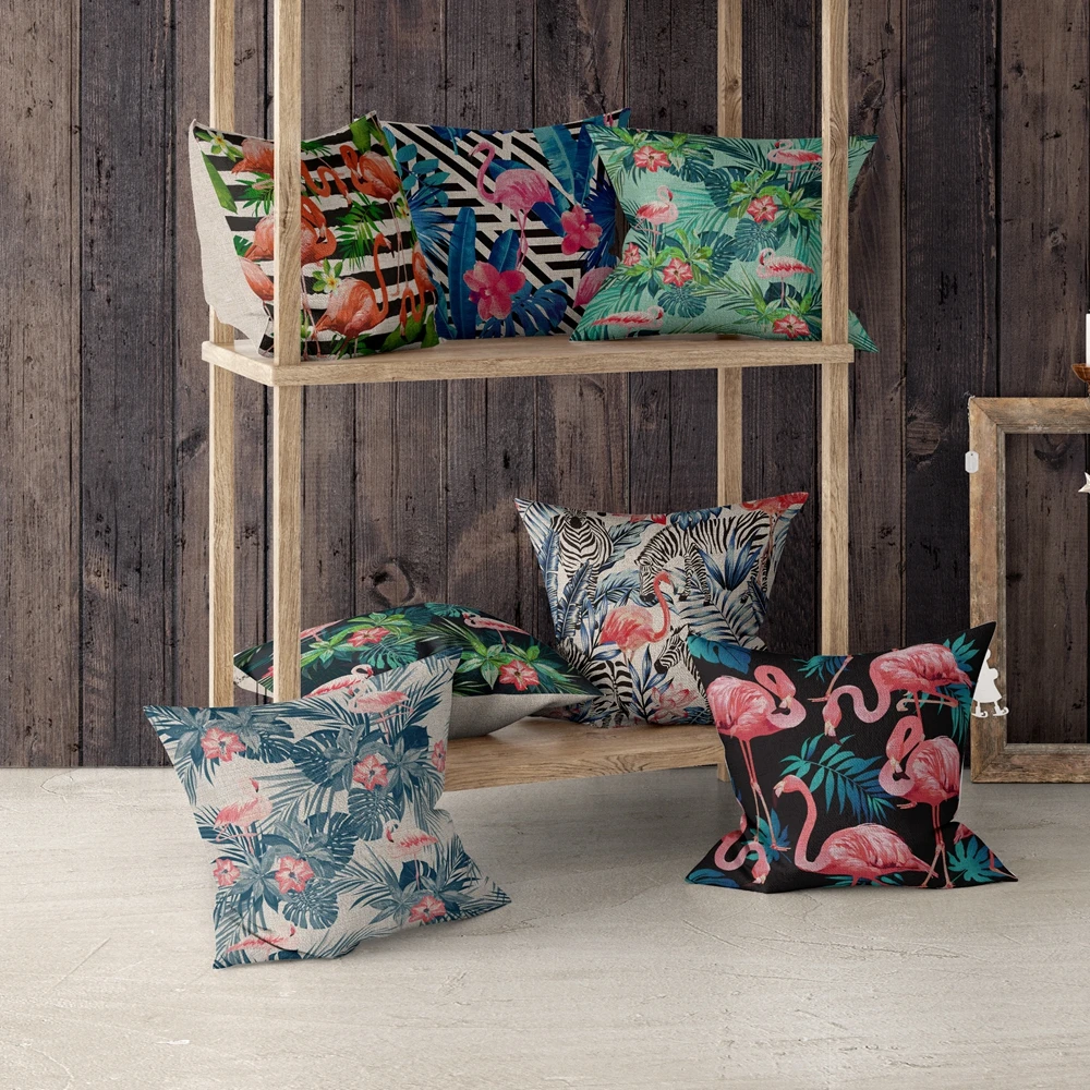 

Cushion Cover Scandinavian Decorative 45*45 40*40 Linen Flamingo Throw Pillow Case for Sofa Car Seat Pillowcase Home Decor