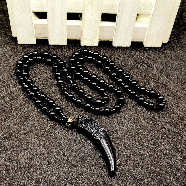 Collana Con Pendente Dente Di Lupo In Ossidiana Nera - Uomo E Donna, Stile Naturale - Foto 11