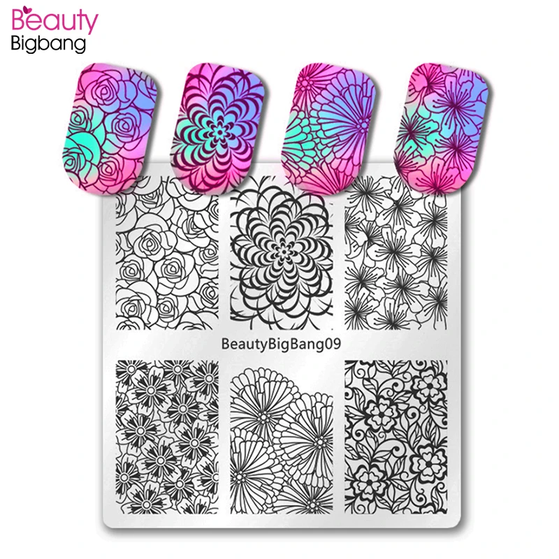 Трафареты BeautyBigBang для стемпинга ногтей 6 х6 см квадратные кружевные штампы с