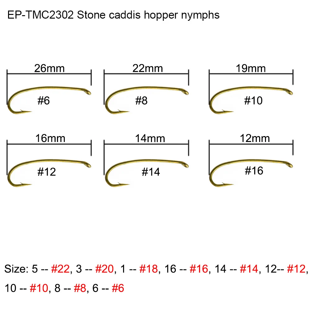 Eupheng 100 шт. креветки Caddis Pupa Хоппер наземные рыболовные крючки сухая Нимфа мокрая муха рыболовные крючки - Цвет: EP-TMC-2302
