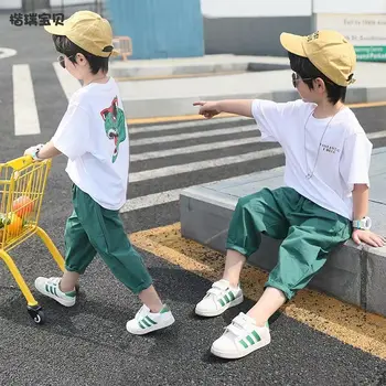 

Boys Summer Clothes 2 Piece Set Kids Clothing Sport Suit Casual Short Sleeve O-neck Children's Clothing Set T-Shirt White/Black