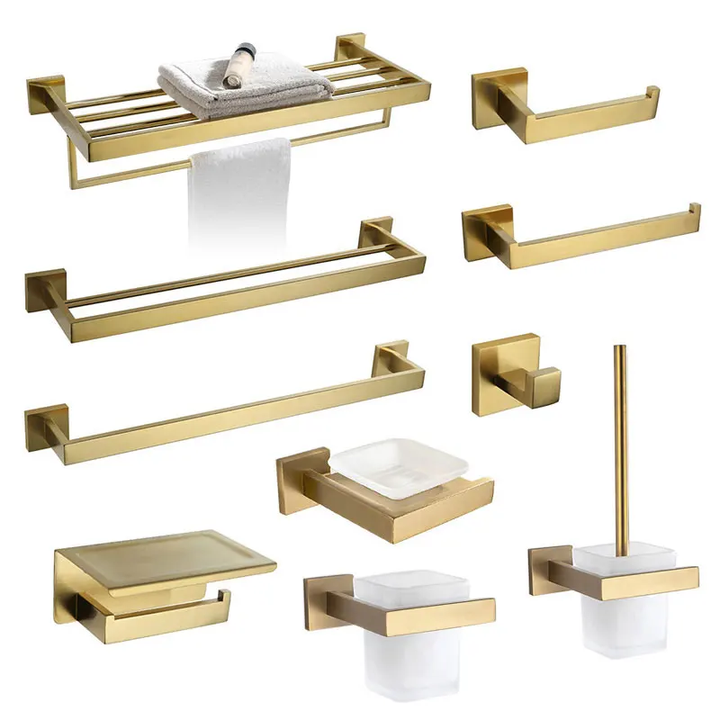 Gold Badezimmer Zubehör Set Hardware 304 Edelstahl Handtuchhalter Halter Toilettenpapier Haken Seifenschale Toilettenbürste