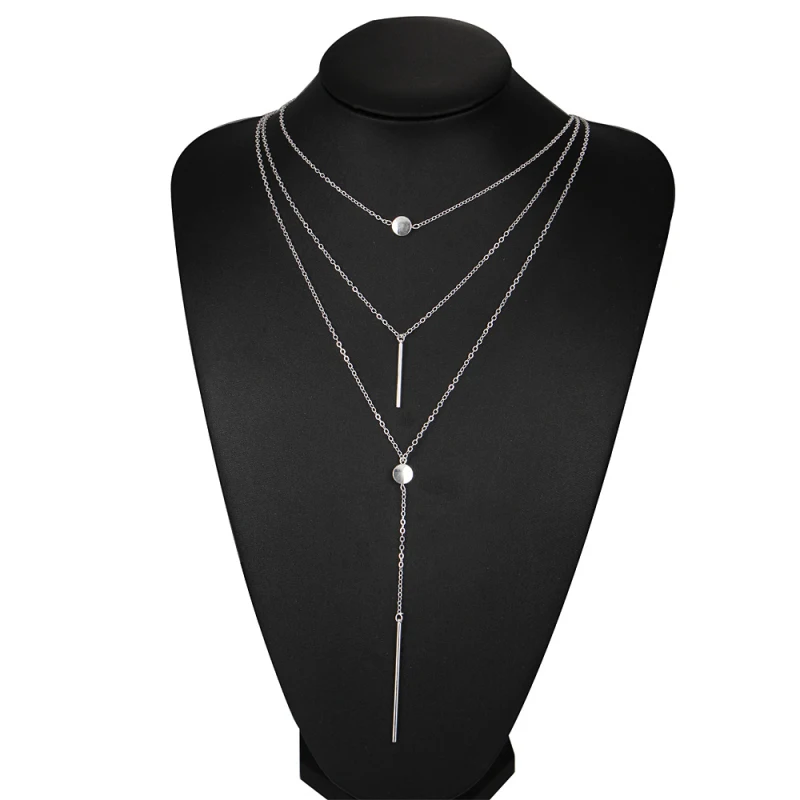Бохо ожерелья женские золотые серебряные Слоистые ожерелья набор из 3 длинных ожерелья персонализированные ожерелья с дисками многослойные ожерелья - Окраска металла: silver