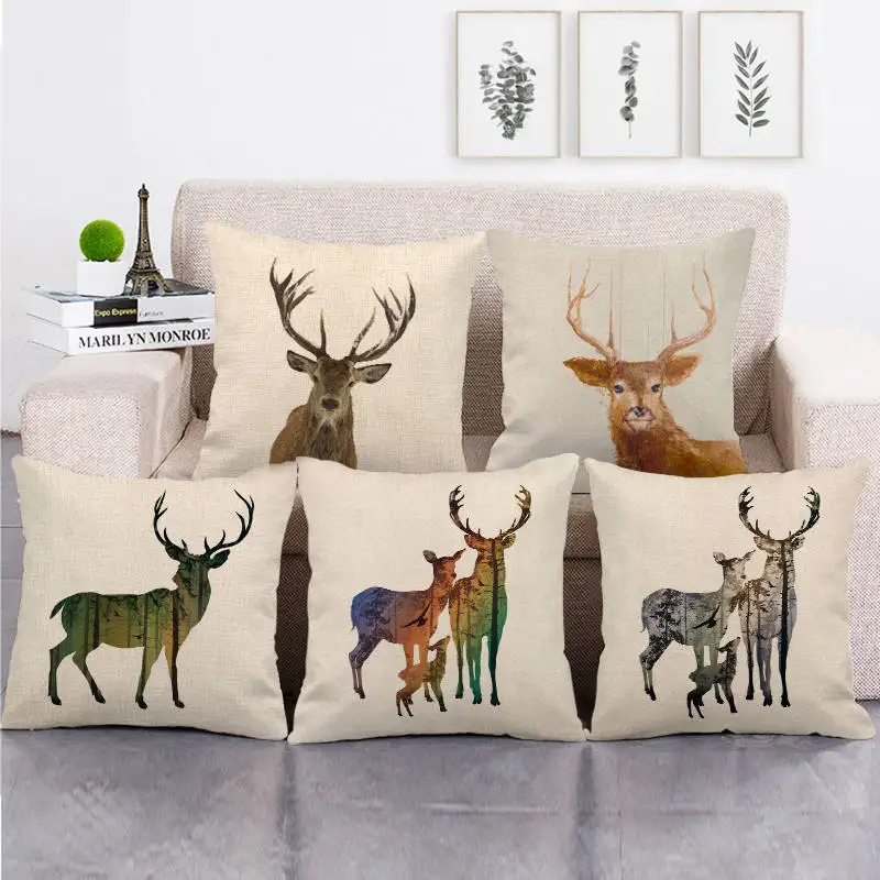 45cm*45cm Wild Deer Art Design Linen/cotton Throw Pillow Covers Couch Cushion Cover Home Decor