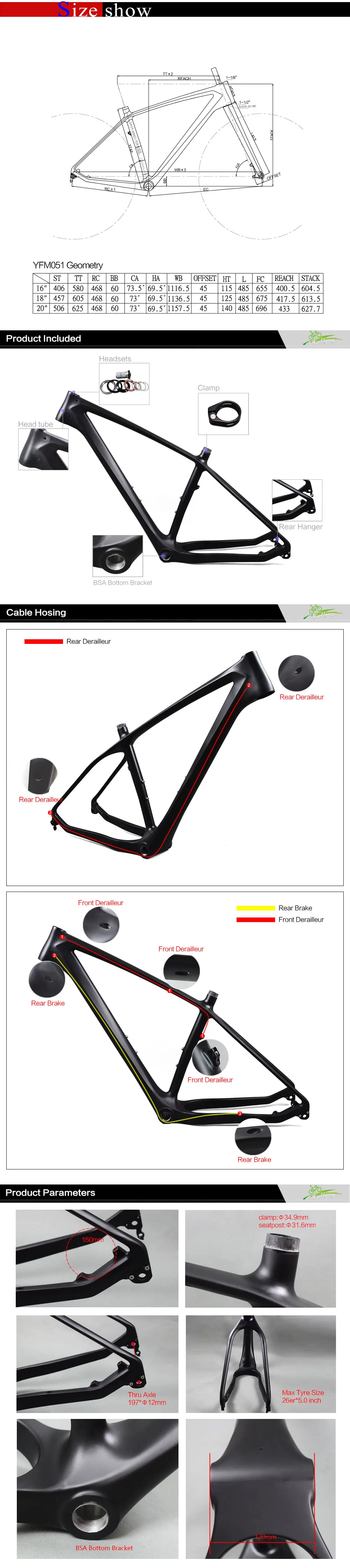 Carbon mtb велосипеда UD черный углерода жира велосипеда 26er 16/18/20 дюймов BSA 197*12 мм через ось рамки углерода mtb рама