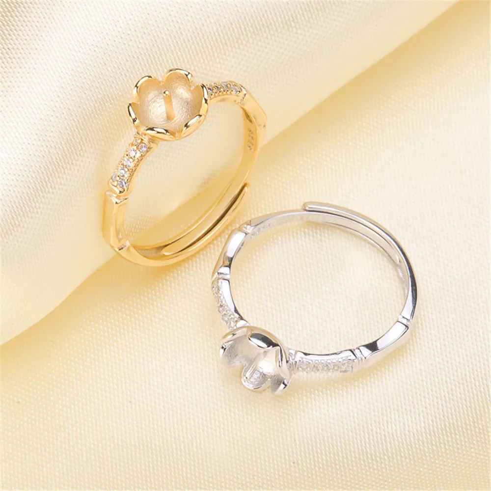

DIY Pearl Accessories S925 Silver Plated Adjustable Fine Pearl Ring Setting Blank Bar Settings Cameo Base