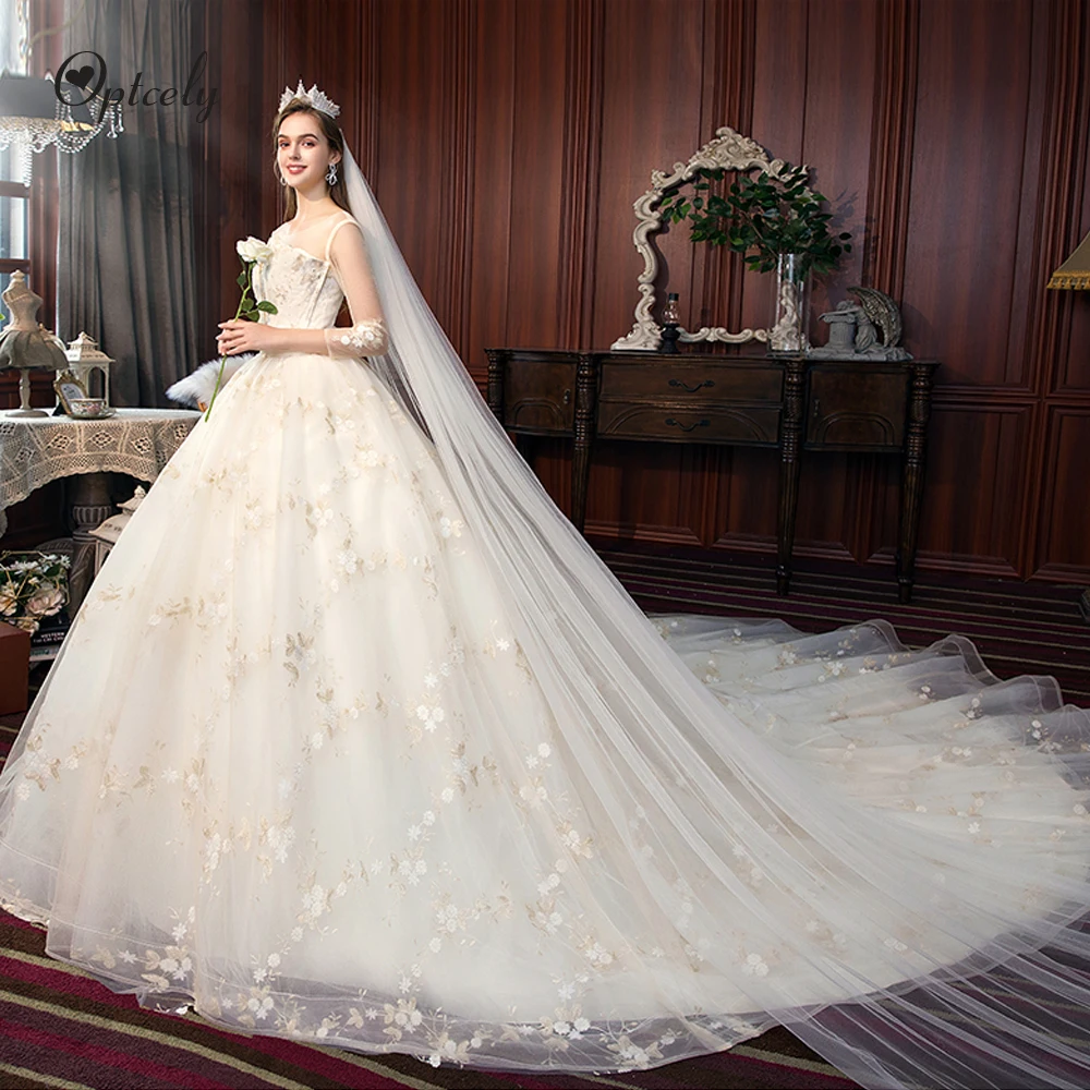 Optcely Robe De Soiree Высокое качество элегантное платье с О-образным вырезом Лонгслив бледно-палевый бальное платье свадебное платье по индивидуальному заказу Размеры свадебное платье