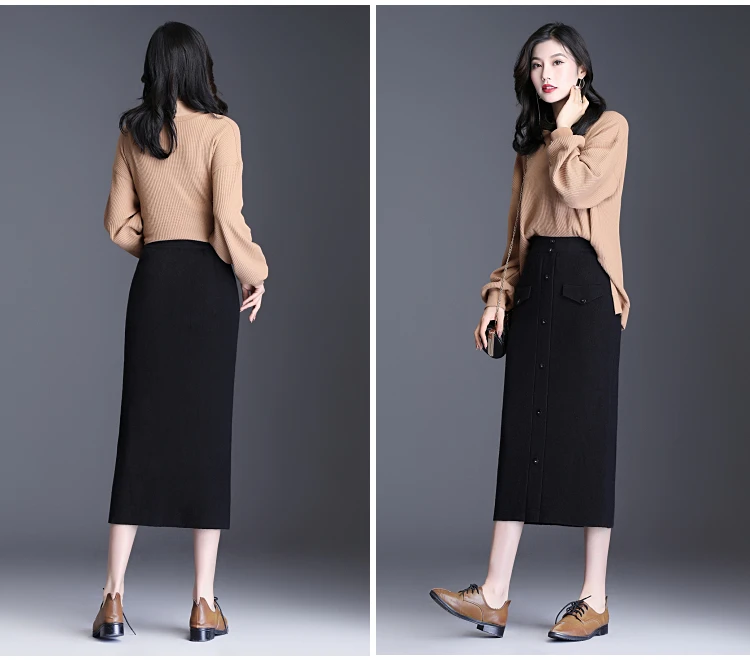 HAYBLST брендовая одна юбка женская Осень Зима Плюс Размер XL элегантная винтажная Корейская стильная модная длинная трикотажная одежда