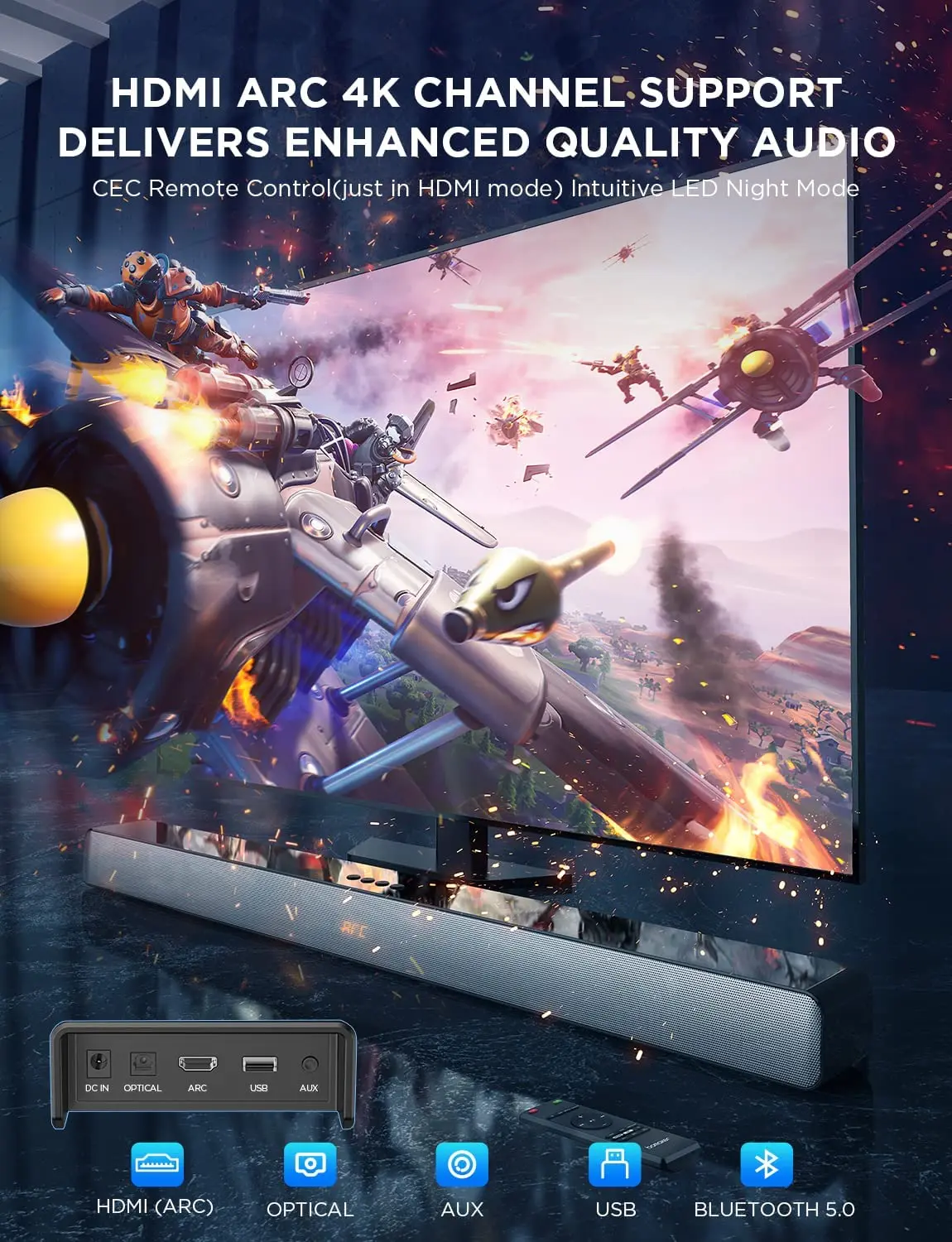 US $81.99 BOMAKER 100W TV Sound Bar Wired&Wireless Bluetooth Home 9 EQs/Deep Bass/CEC Remote/3D Surround SoundBar PC Theater TV Speaker