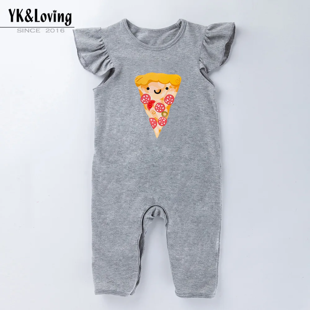 

2018 New Style Gray One-piece 0-2 Years Old Baby Cartoon Printed Frilled Sleeve Romper