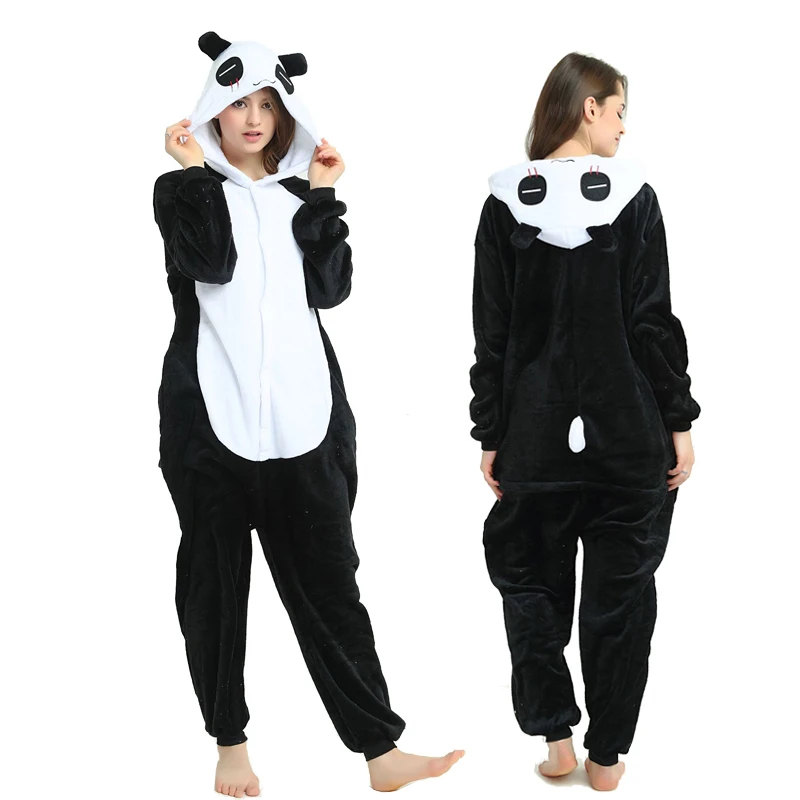 Пижамы для взрослых с изображением животных единорога; костюм Кигуруми для женщин и мужчин с рисунком панды; зимние фланелевые комбинезоны унисекс; одежда для сна с изображением единорога - Цвет: Panda