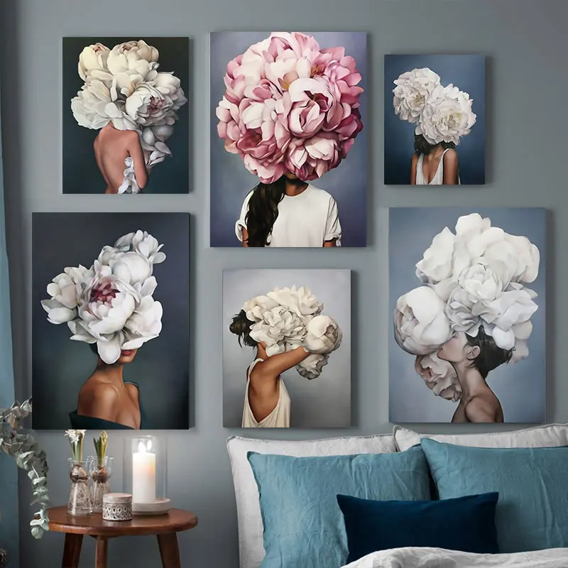 Nordic Modern Floral Feather Woman Abstract Fashion Style Canvas Painting Art Print Poster Picture Wall Living Room Home Decor | Дом и сад