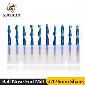 

10pcs 3.175mm Shank Nano Blue Coated Ball Nose End Mill CNC Router Bit Spiral End Milling Cutter