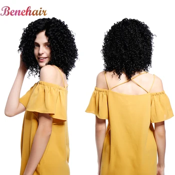 

BENEHAIR Short Synthetic Wigs Black Ombre Purple Afro Kinky Curly Wig For Black Women Fluffy Cosplay Hair High Temperature Fibre