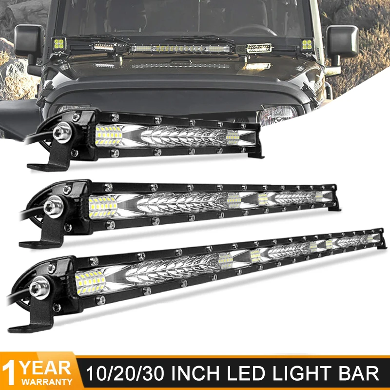 Ultra Slim 10 20 30 inch Led Work Light 12V 24V Led Bar Combo Spot Flood for Jeep ATV Trucks Tractor Driving Light Car Styling