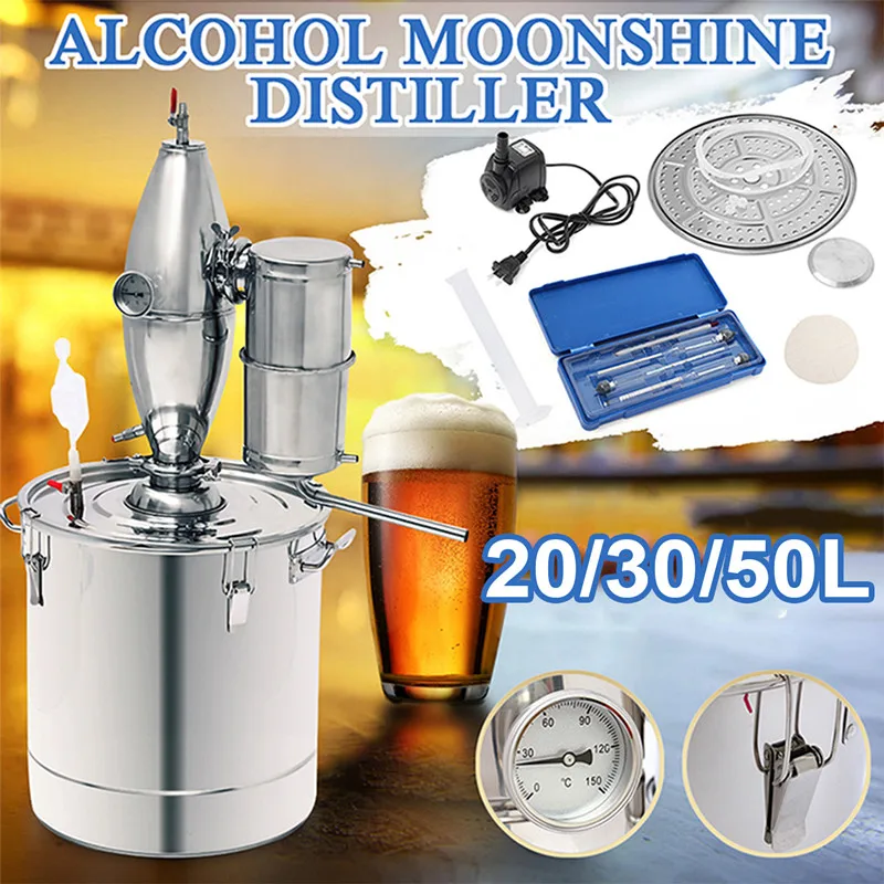 

20/30/50L Household Moonshine Distiller Boiler Cooler Stainless Steel Copper Ethanol Alcohol Water Wine Essential Oil Brewing